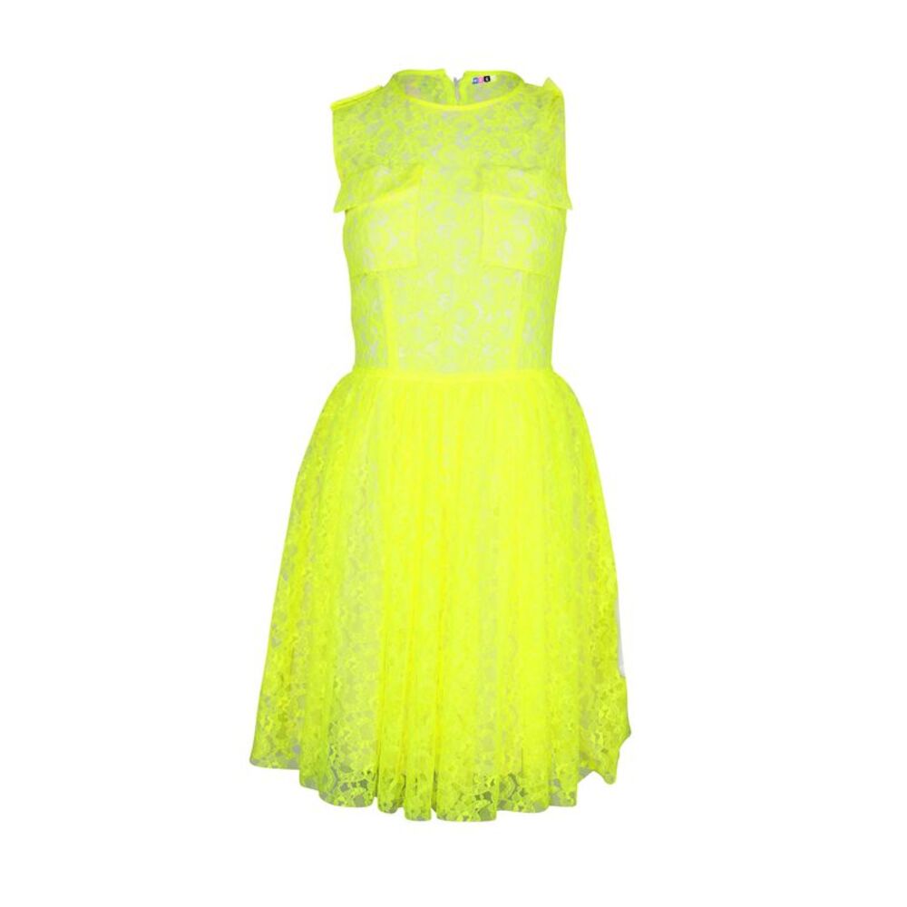 MSGM Lace Dress in Neon Yellow Polyamide